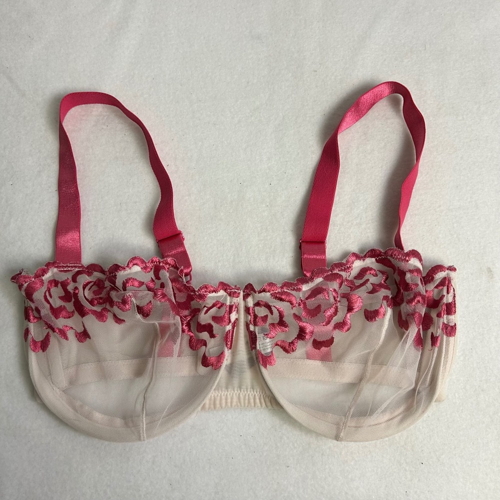 Romantic Coquette Adore Me Womens 38G Cream Pink Floral Embroidered Mesh Bra